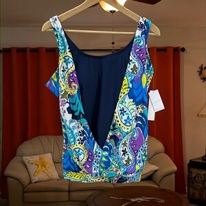 Into The Bleu by Amerex Multicolor  Halter Tankini Swimsuit Women's Size 14 NWT